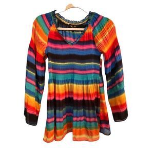 Melissa Paige Top Small Womens Rainbow Stripes Tunic Bell Sleeve
